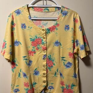 Yellow Floral Button-Up Top